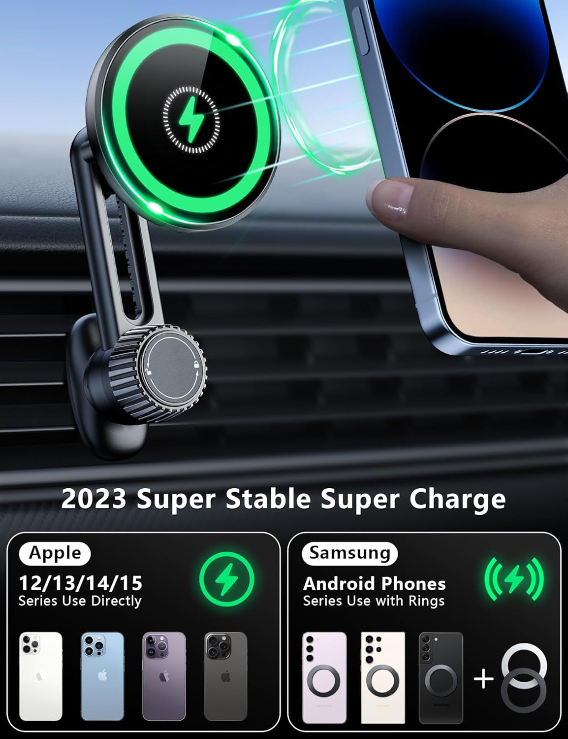 Car Mount Charger 15W Compatible with Magsafe ，Air Vent Magnetic Car Phone Holder Mount Wireless Charging, Wireless Car Charger Für Iphone 12/13/14/ Pro/Max/Plus/Mini Series