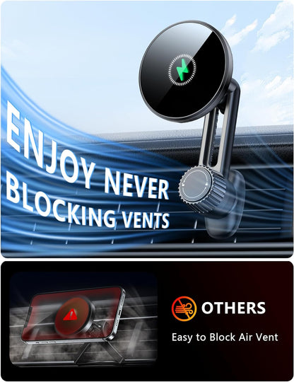 Car Mount Charger 15W Compatible with Magsafe ，Air Vent Magnetic Car Phone Holder Mount Wireless Charging, Wireless Car Charger Für Iphone 12/13/14/ Pro/Max/Plus/Mini Series