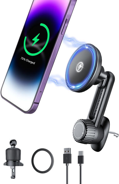 Car Mount Charger 15W Compatible with Magsafe ，Air Vent Magnetic Car Phone Holder Mount Wireless Charging, Wireless Car Charger Für Iphone 12/13/14/ Pro/Max/Plus/Mini Series